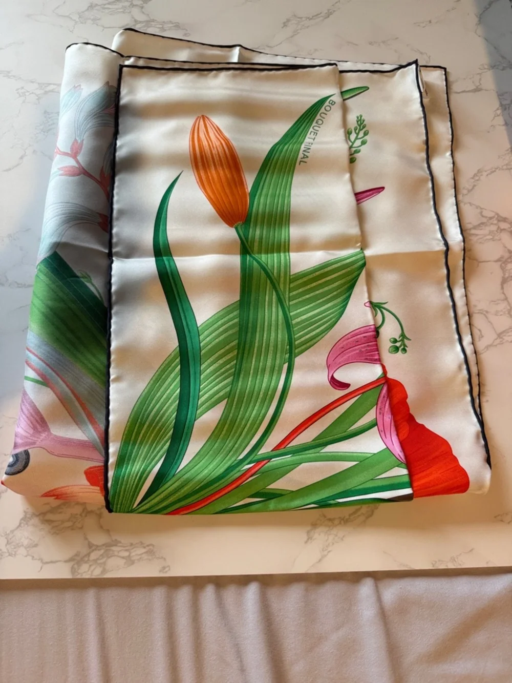 Hermes Floral Silk Scarf in Green, Pink, Red and White - Picture 2 of 3